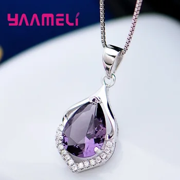Elegancia Amethyst Purple Crystal Kvapka Vody Náhrdelník Prívesok pre Ženy Narodeniny Vianočný Darček 100% 925 Silver Golier