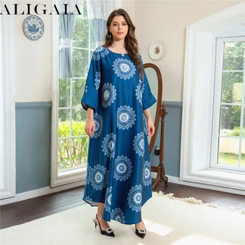 Aligaia-Luxusné Abaya pre Moslimské Ženy Vintage Diamanty Šaty Príležitostné Voľné Dlhý Rukáv Žena Strany Maxi Šaty s Asymetrickým Lemom