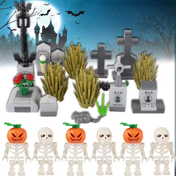 MOC Mesto Halloween Cintoríne Náhrobný Stavebné Bloky Ghost Zombie Údaje Kostra Tekvica Zvierat Príslušenstvo Tehly Hračky, Darčeky