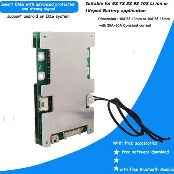 6S Li ion alebo Lifepo4 25.2 V alebo 21.9 V Batériou Bluetooth Smart BMS s 20A 30A 40A 60A konštantný prúd UART komunikácie