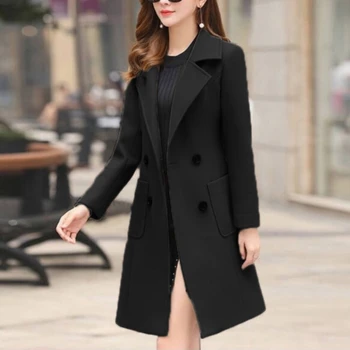 Bundy pre Ženy 2022 Plus Veľkosti 4XL Jeseň Zimné Módne Čierne Dlhé Štíhle Luxusný Teplý Vlnený Kabát Elegantné Bežné Kabát