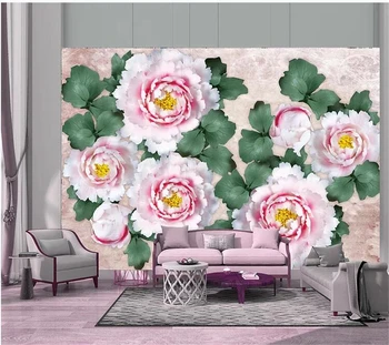 wellyu Vlastné Tapety na stenu papiere domova Starožitné prášok pivónia kvet 3D stereo keramické pozadí steny, spálne, 3d stenu