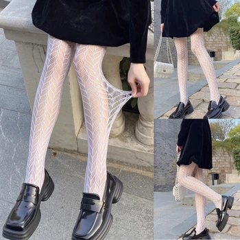 MXMA Ženy Gotický Punk Sieťovina Pantyhose Harajuku klas Žakárové Vzorované Priesvitné pančuchové Nohavice Japonský Lolita Stretch Mesh