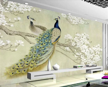 beibehang High-end tapety 3D maľba Čínske maľby páva magnolia vták Čínsky štýl stenu vlastné veľké nástenné zelené steny