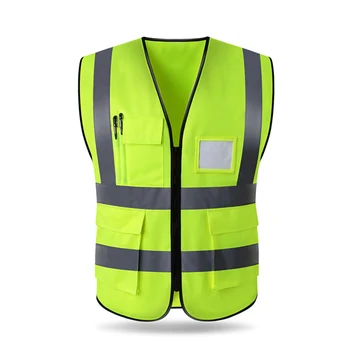 Vysoká Viditeľnosť Reflexná Vesta Bezpečnosti Handričkou Výstražné Vesty Fluorescenčné pracovné Odevy s Vrecku Motocykel Bunda Oblečenie