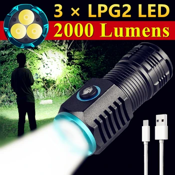 3*LPG2 Dobíjacie USB Vrecku Mini LED Výkonné fotografické Blesky 18350 Batéria Vysoký Výkon Outdoor Camping výchovy k DEMOKRATICKÉMU občianstvu Baterka Svetlo, Pochodeň