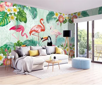 Vlastné tapetu módne svetlo luxusné HD ručne maľované flamingo kvety maľovanie na pozadí steny 3d tapety