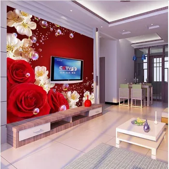 wellyu Vlastné veľké fresco červenej estetiky fantasy rose TV spálňa pozadie netkaných tapiet abstraktných de parede para quarto