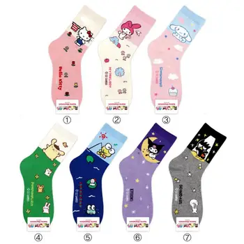 Kawaii Sanrios Dobrý deň, Kittys Moje Melódie Kuromi Cinnamoroll Ponožky Roztomilé Anime, Komiksu, Jeseň a v Zime Polovice Trubice Bavlnené Ponožky