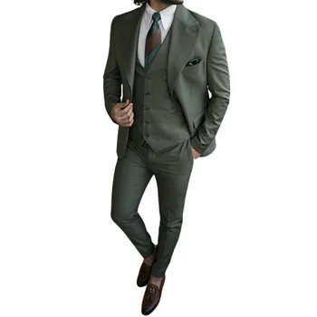 Móda Muži Obleky Zelená Slim Fit 3 Ks Sako, Vesta Nohavice Set/Svadobné Oblečenie Ženícha Business Klasické pánske Nosenie/Príležitostné Šaty