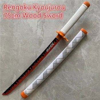 1:1 Demon Slayer Sword Zbraň Cosplay Rengoku Kyoujurou Oheň Biela Sowrd Kimetsu č Yaiba Ninja Nôž Dreva Prop Model Hračka 80 cm