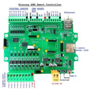 KC868-A8M ESP32 MOSFET IO Rada Wifi/RJ45 Prepínač ESPhome Domov Asistent Tasmota Arduino IDE 2G/4G Modulom GSM IIC Antény Port