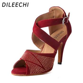 DILEECHI červené stádo latinské tanečné topánky žena Drahokamu Spoločenský tanec topánky Tango strany topánky VYSOKOM podpätku 10 cm salsa mäkké jediným