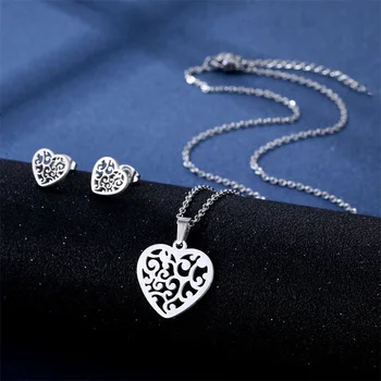 Z nehrdzavejúcej ocele láska náhrdelník duté v tvare srdca s príveskom, náušnice nastaviť žena clavicle reťazca šperky