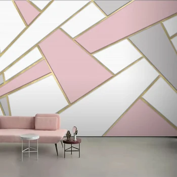 Vlastné Akejkoľvek Veľkosti nástennú maľbu, Tapety Moderné Abstraktné Geometrické Zlaté Linky Ružové Steny Papier, Obývacia Izba, Spálňa 3D Vodotesné Fresco