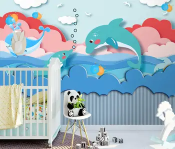 beibehang vlastné foto tapety pre dieťa izba Cartoon tichom dolphin kúpeľňa decor 3D abstraktných nástenná maľba na stenu papier domáce dekorácie