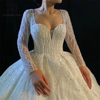 vestidos de novia 2023 Celý Rukáv Čipky Appliques Svadobné Šaty
